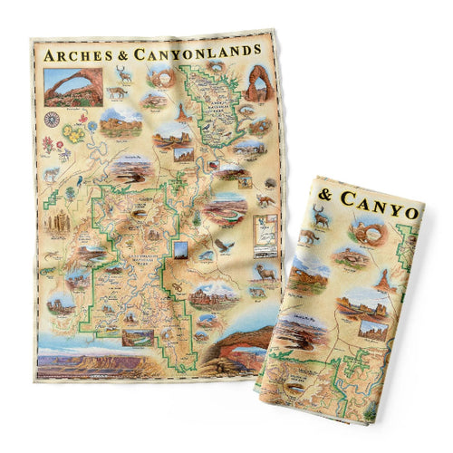 Arches & Canyonlands Map Kitchen Tea Towel