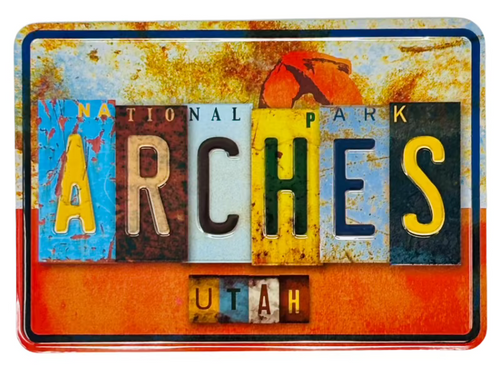 Arches Tin License Plate Postcard