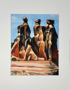 Three Gossips Watercolor 11 X 14 Matted Print